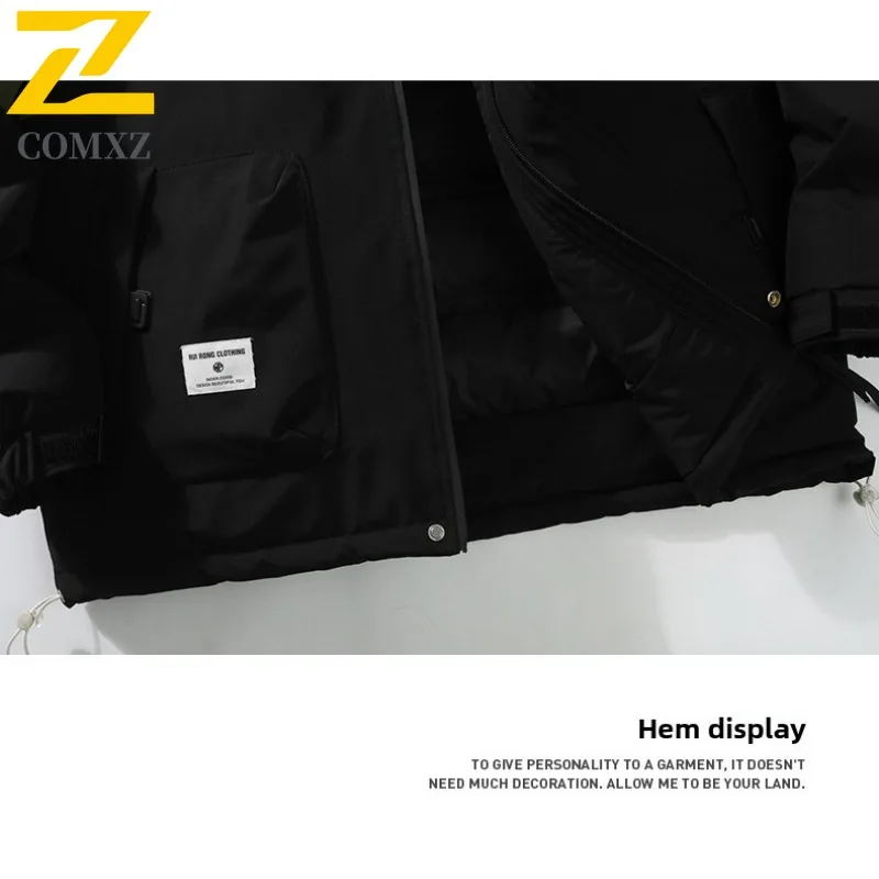 COMXZ New Mens Puffer Coat Splicing Hooded Outdoor Adventure Windproof Coat Travel Hiking Mountaineering Cold Protection Garment
