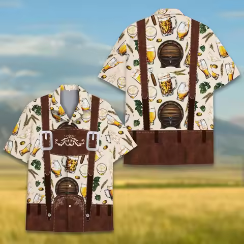 Funny Oktoberfest Lederhosen Costume Shirt German Bavarian Button Down Shirts Beer Festival Blouses Beer Drinking Party Gift