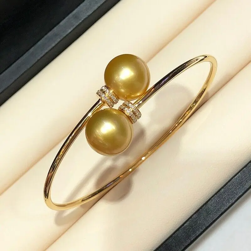 Gorgeous AAAAA Huge 10-11mm Round South Sea Golden pearl bracelet 925S