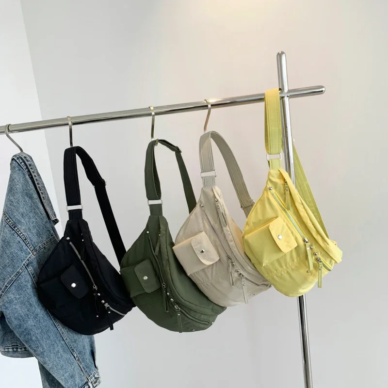 Large Capacity Crossbody Bag For Women Banana Waist Bag Military Green Nylon Chest Bag Female Casual Travel Bag Handbag Purse