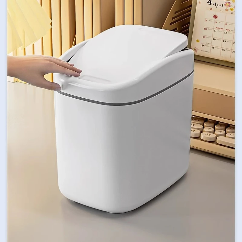 Desktop Trash Can Small Mini Garbage Can Plastic Dustbin with Shake Cover for Home Office Waste Bins Household Cleaning