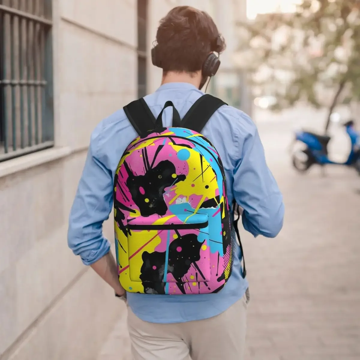 Abstract Colorful Graffiti Splatter Student Backpack School Bag Hiking Travel Daypack for Boys Girls Bookbag Shoulder Bags