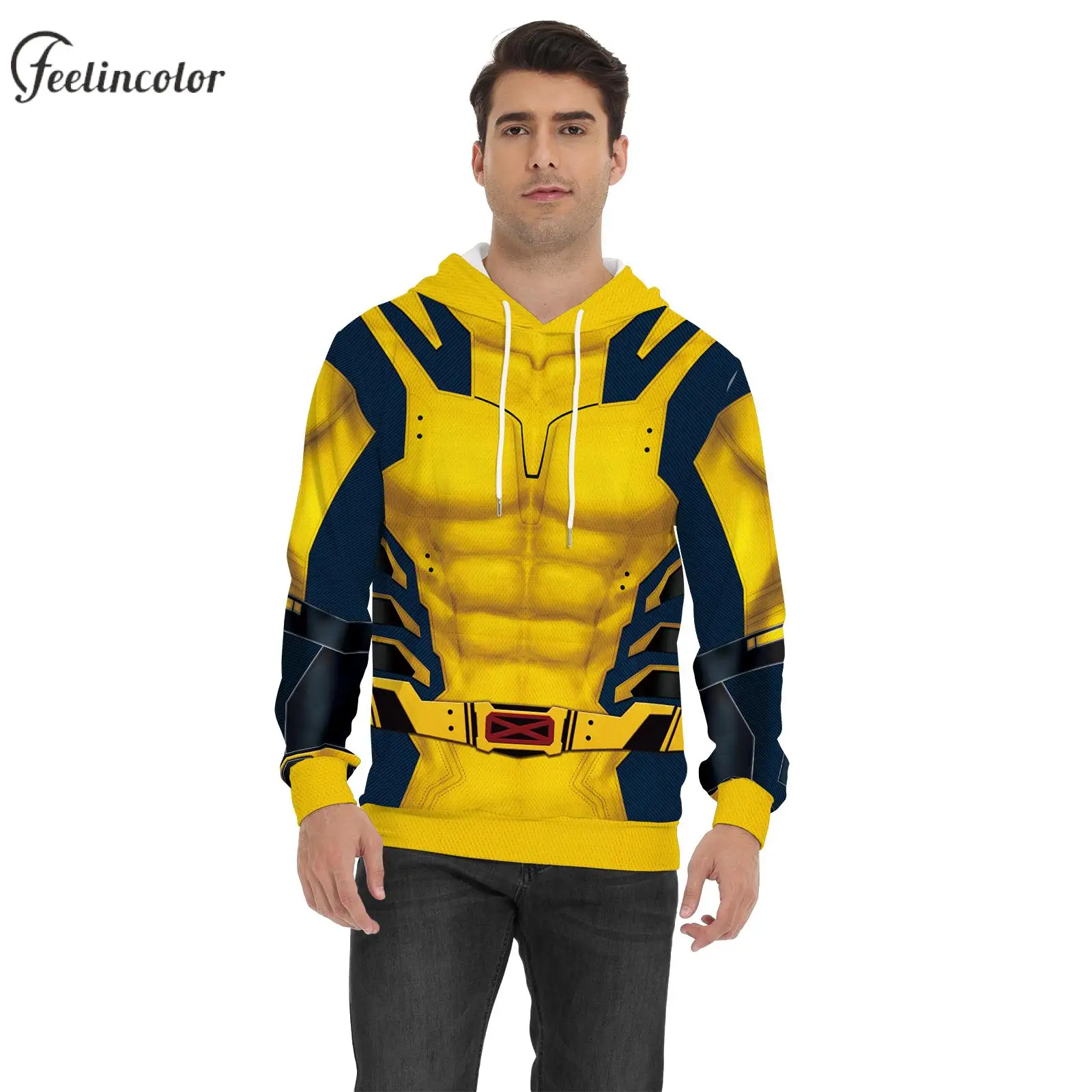 Hoodie pria, Hoodie pria Hoodie Pullover Superhero Cosplay pakaian lengan panjang musim gugur Hoodie dengan saku pakaian luar Halloween