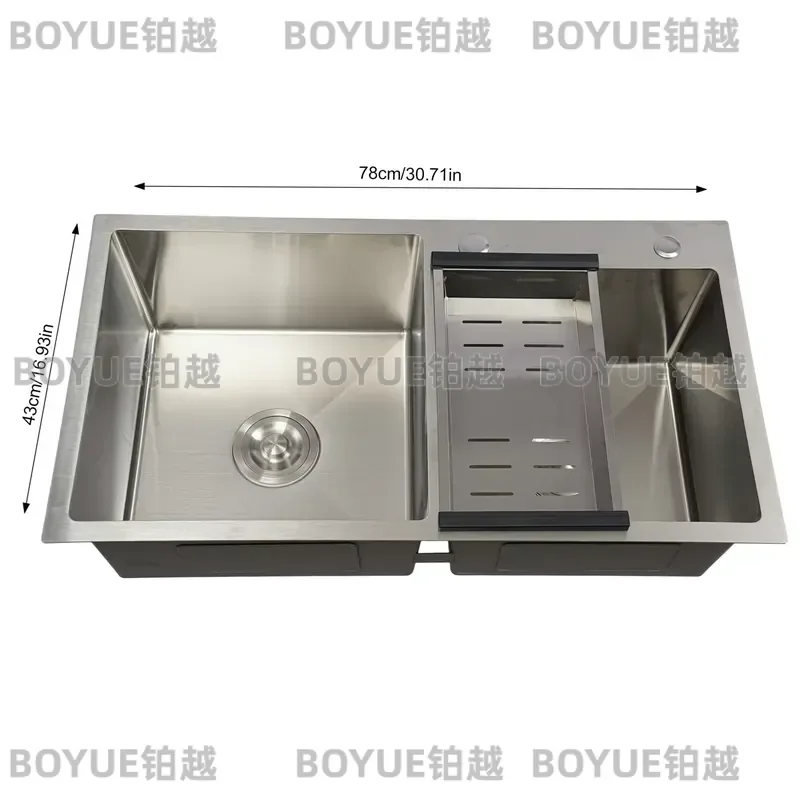 Large Double Bowl Undermount Kitchen Sink Stainless Steel Bar Basin with Drain Basket and Pipe Set Silver Modern Home Fixture