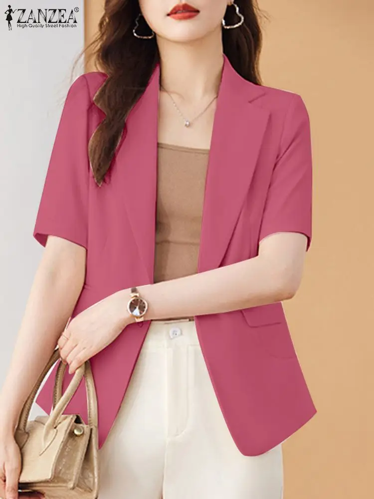 Elegant Women OL Work Blazer Summer Office Tops Thin 2024 ZANZEA Fashion Short Sleeve Lapel Neck Outwears Female Casual Coats