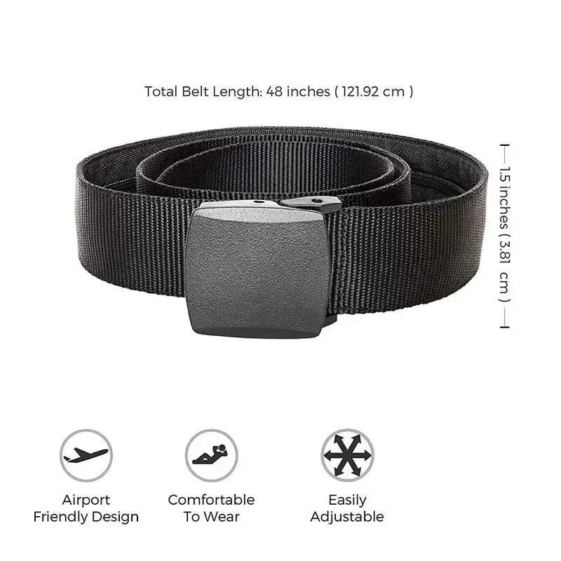 Metal Free Nylon Belt, MEN'S Tactical Woven Plastic Buckle Belt, Outdoor Versatile Perforated Canvas Nylon Belt