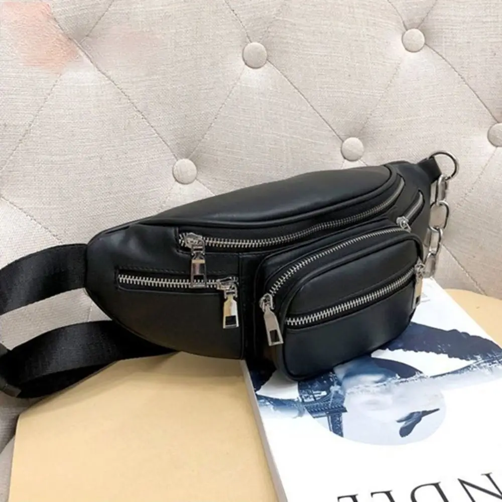 Women Chest Crossbody Bag Wide Strap Soft Artificial Leather Shoulder Bag Messenger Bag Pack for Travel Wallet Chain Waist Bag