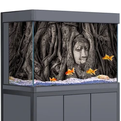 Aquarium Background 3D Tree Roots Buddha Thailand HD Printing Wallpaper Fish Tank Decorations PVC Landscape Poster