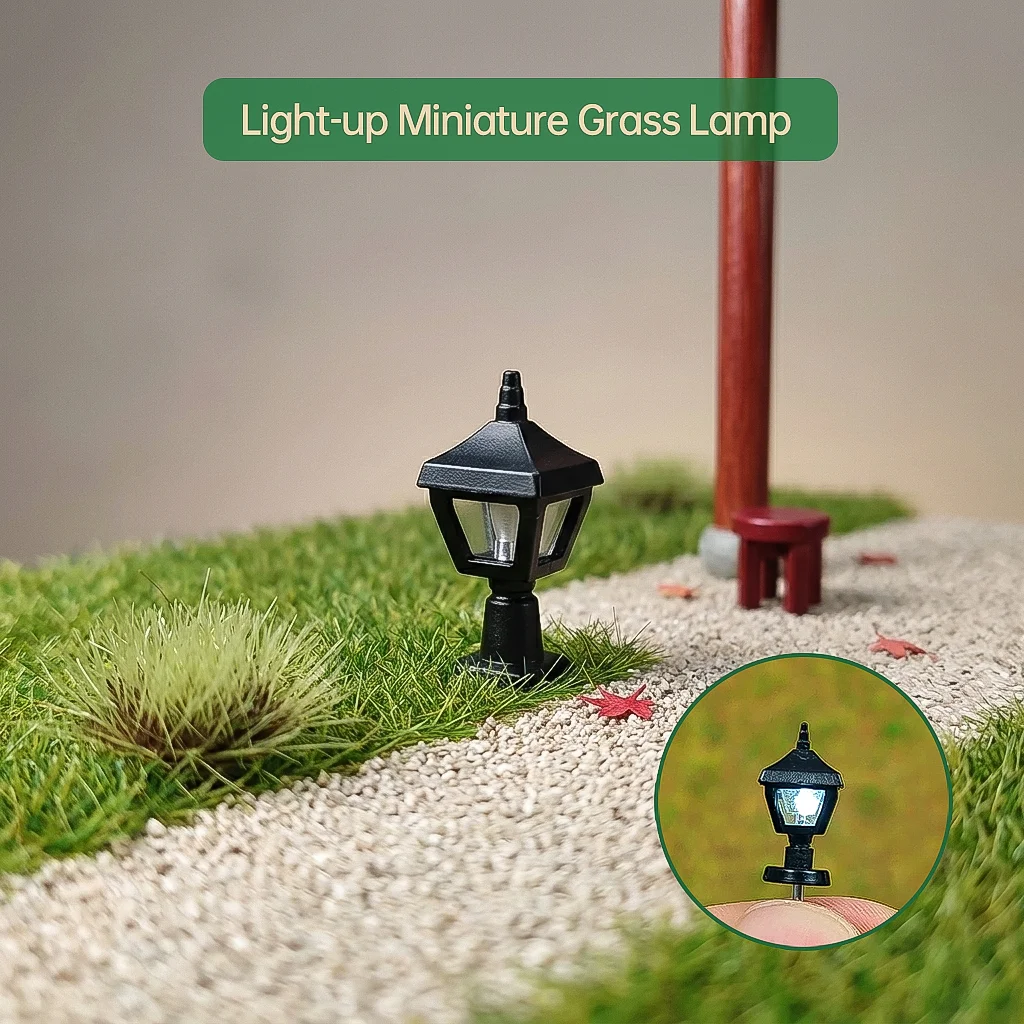 

3Pcs Miniature Luminous Lawn Light Model 3V LED Mini Street Lamp for Dollhouse Park Street Railway Train Scene Decoration