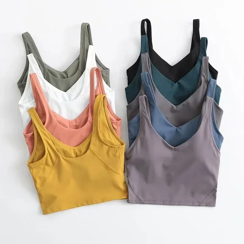 Lemon Women Sports Vest Built-in Chest Pad Fitness Running High Elastic Breathable Bra Deep U Back push-up Yoga Top Underwear