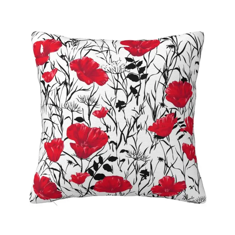 

Custom Poppy Fields Red Pillow Case 40x40cm Luxury Cushion Cover Car Pillowcase