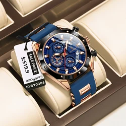 POEDAGAR Luxury Quartz Men Watch Silicone Strap Date Sport Man Wristwatch Waterproof Luminous Chronograph Military Men's Watches