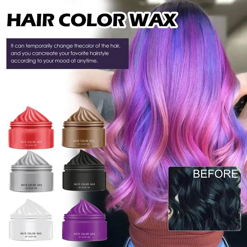 

Hair Color Wax 6Colors Hair Dye Temporary Instant Hair Coloring Natural Hair Coloring Disposable Styling for Cosplay Party