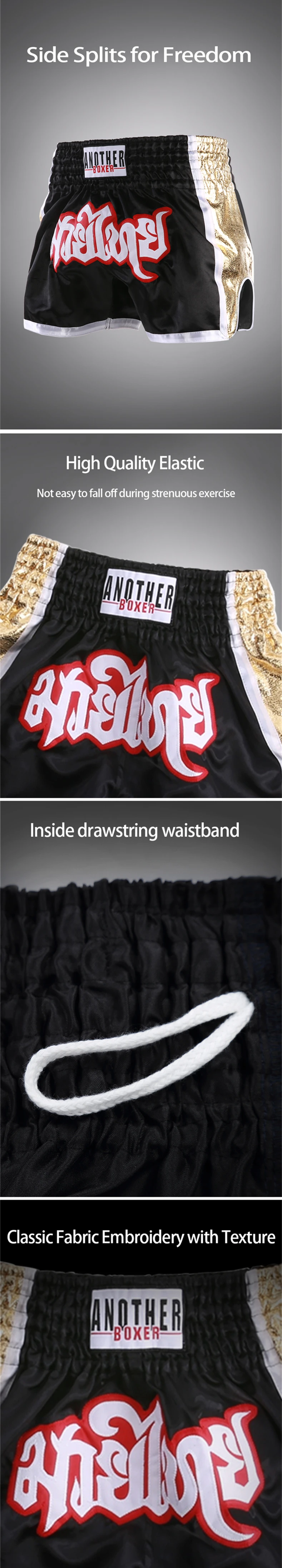 Muay Thai Shorts für Herren, Damen und Kinder, Boxtraining, Kickboxen, Bestickte Gym-Hosen, Kampfsport, Grappling-Training, MMA-Bekleidung – Detail 8