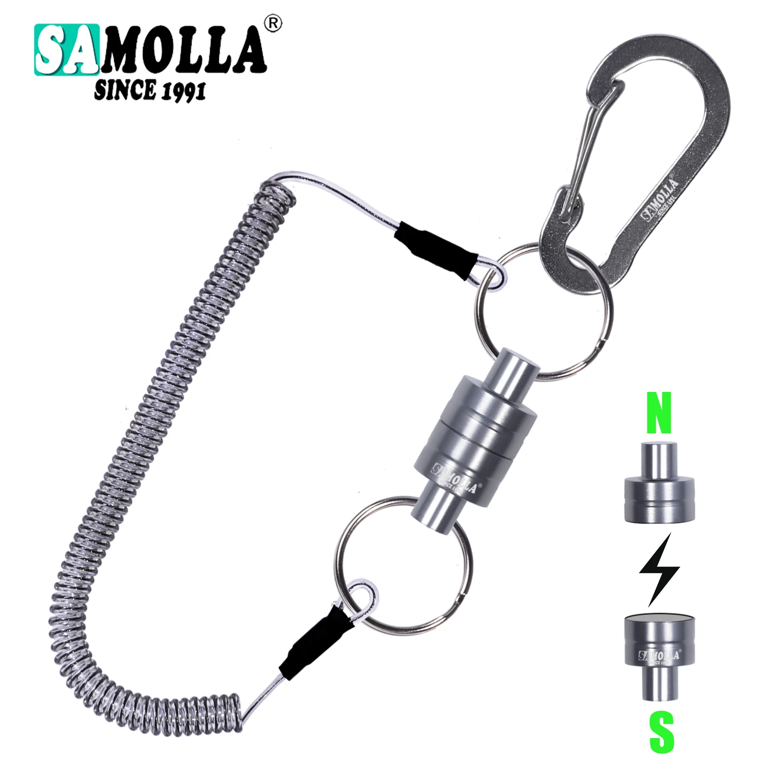 Magnetic Net Release Holder With Coiled Lanyard Fly Fishing Tools Strong Magnet Carabine Fast Buckle Anti-Drop Rope Accessories