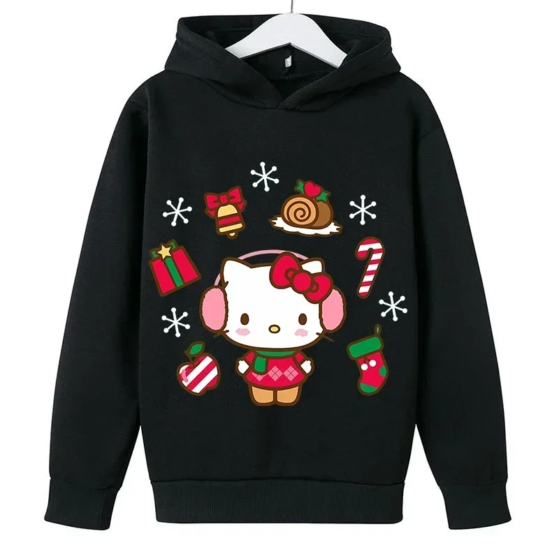 Hello Kitty Cute Cartoon Pullover Hoodies Children\'s Warm Sweatshirt Autumn Winter Long Sleeved Top Children\'s Clothing Gifts