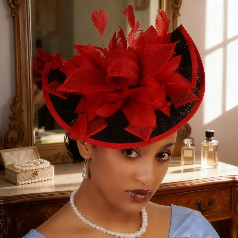 Elegant Two Tone Feather Derby Hat European American  French Headwear For Women Wedding Formal Ball Racing Club Hair Accessories