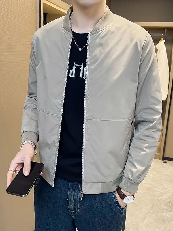 

Повседневная приталенная мужская куртка с бейсбольным воротником, весна 2024, новинка корейской модной тонкой верхней одежды, молодежная повседневная длинная све