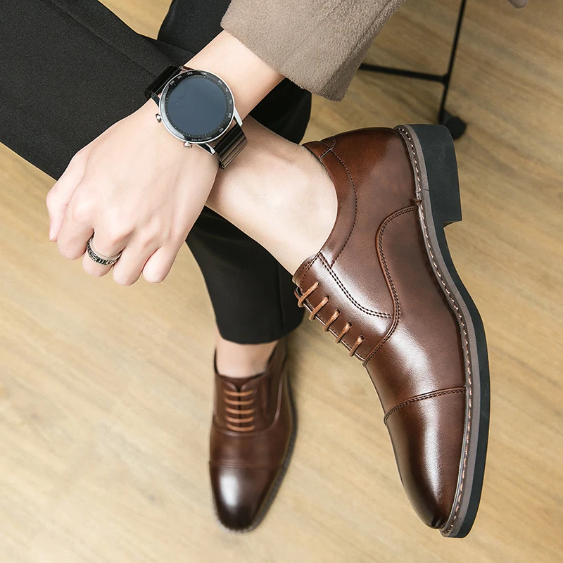 Men Vintage Classic Formal Shoes Black Brown Business Office High Quality Derby Shoes Banquet Wedding Leather Shoes Size 38-46