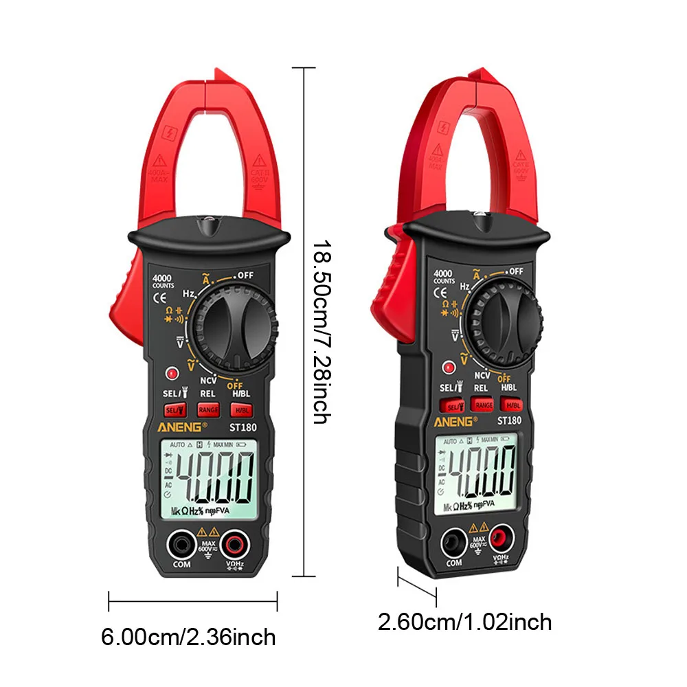 Digital Clamp Meter 4000 Counts Ammeter Voltage Tester DC/AC Current Measurement Car Amp Hz Capacitance NCV Ohm Test Multimeter