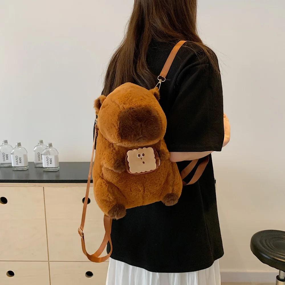 Nuevo bolso grande de felpa de capibara, bolso de felpa informal de conejillo de indias de dibujos animados, bolso escolar para estudiantes, bolso de animales bonitos para niñas y niños