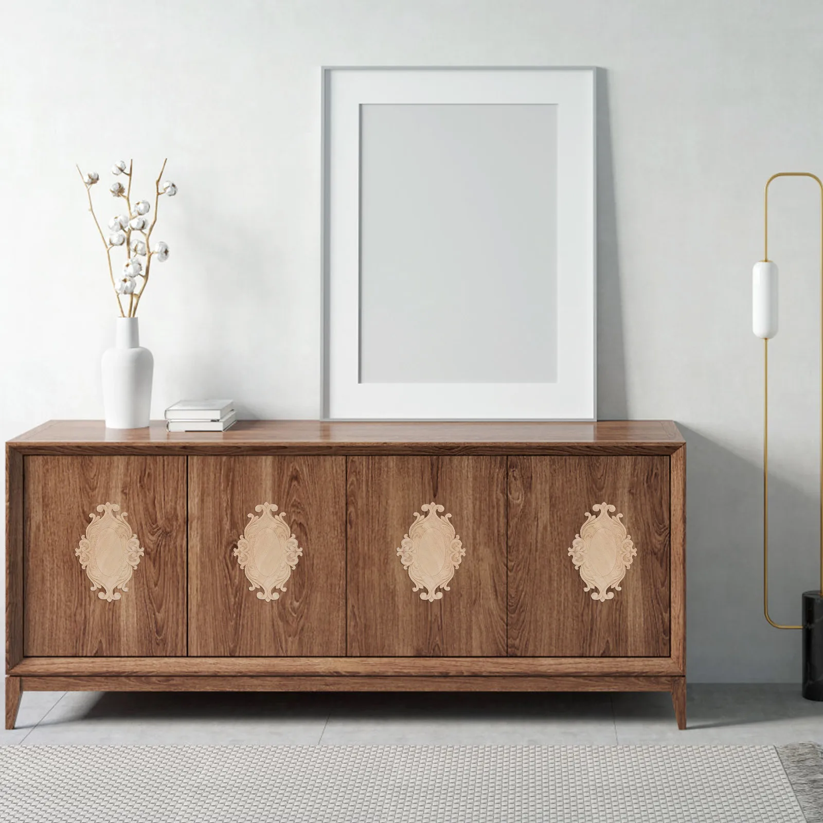 2 قطعة الخشب المنحوت راصعة ديكور خزانة الباب خشبية زين ديكور المنزل الخشب المنحوت راصعة