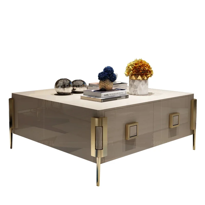 

Stainless Steel Long Square Coffee Combination Neoclassical Living Room Marble Furniture
