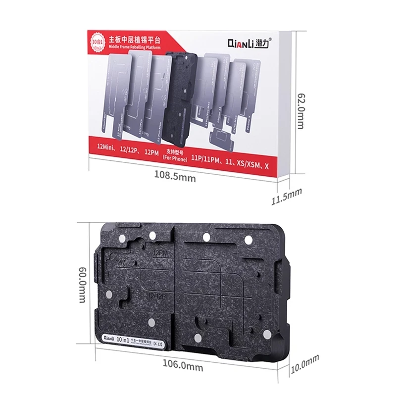 

Qianli 10 IN 1 BGA Stencil Reballing Kit for iPhone X XS 11 11Pro 12 Pro Max Motherboard Middle Frame Planting Tin Platform