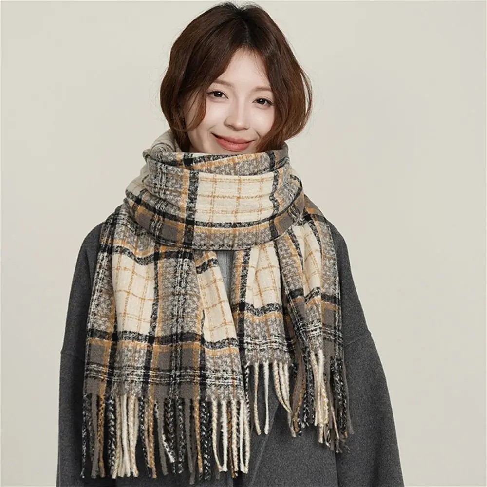 Fashion Winter Warm Tassel Plaid Scarfs Solid Nordic Style Shawl Wrap Cashmere Imitation Pashmina for Women Girls