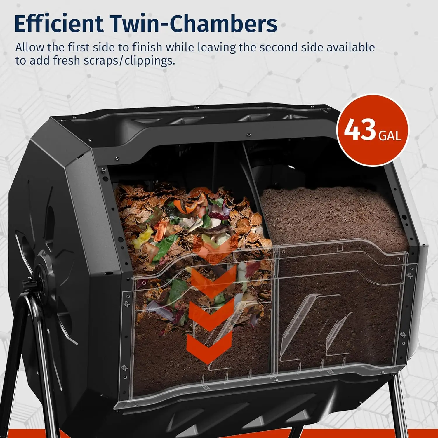 بهلوان سماد مزدوج الغرفة بسعة 43 جالونًا مع أبواب منزلقة ونظام تهوية للحديقة والمطبخ والساحة #3