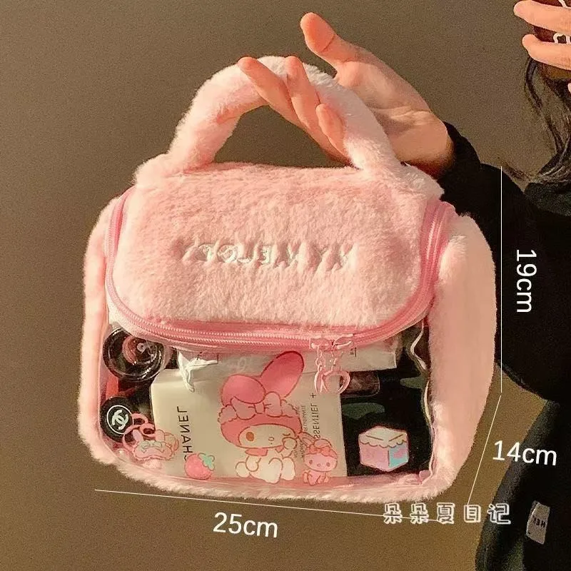 anime   Hello Kitty   Borsa per il trucco in peluche   ragazza   decorare   Borsa da toilette trasparente   Portatile   Borsa a tracolla   Grande capacità   Accessori   Regalo