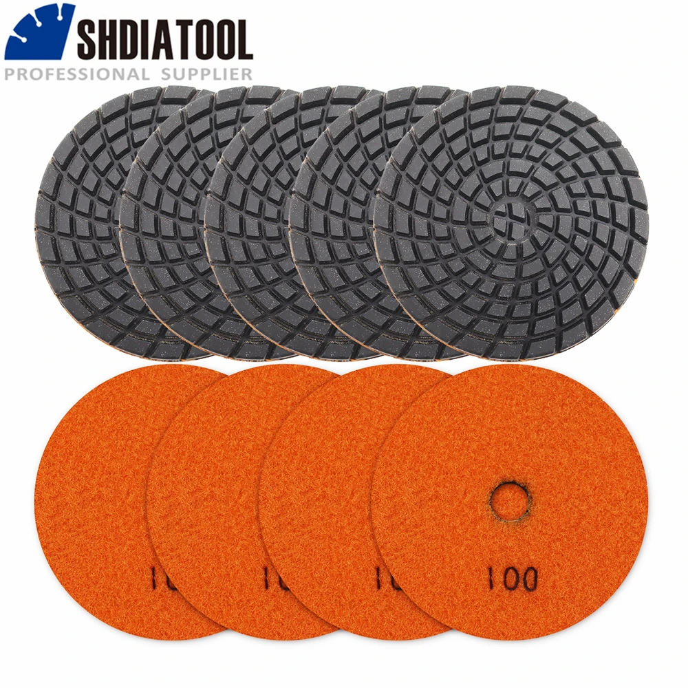

SHDIATOOL 9шт 4-дюймовая зернистость # 100 алмазных шлифовальных дисков для влажной полировки камня, полировальные подушечки для бетонного пола, мрамора, толщиной 6 мм