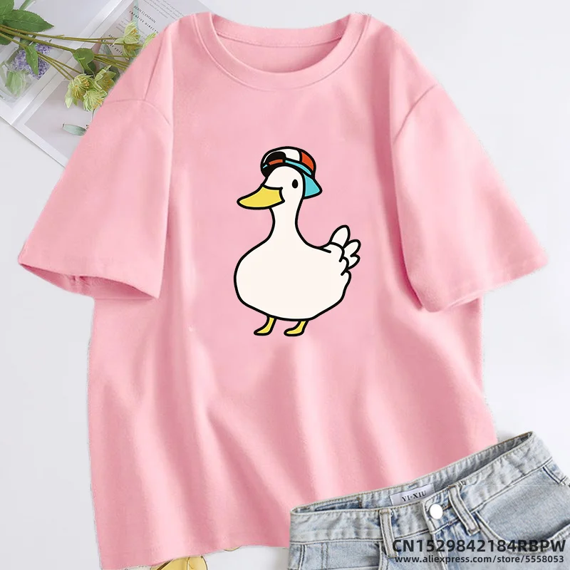 Subaru\'s Dancing Duck Hololive T Shirt Feminin O Neck T Shirts for Women Women Cotton Short Sleeve Tee Shirt Aesthetic Clothing