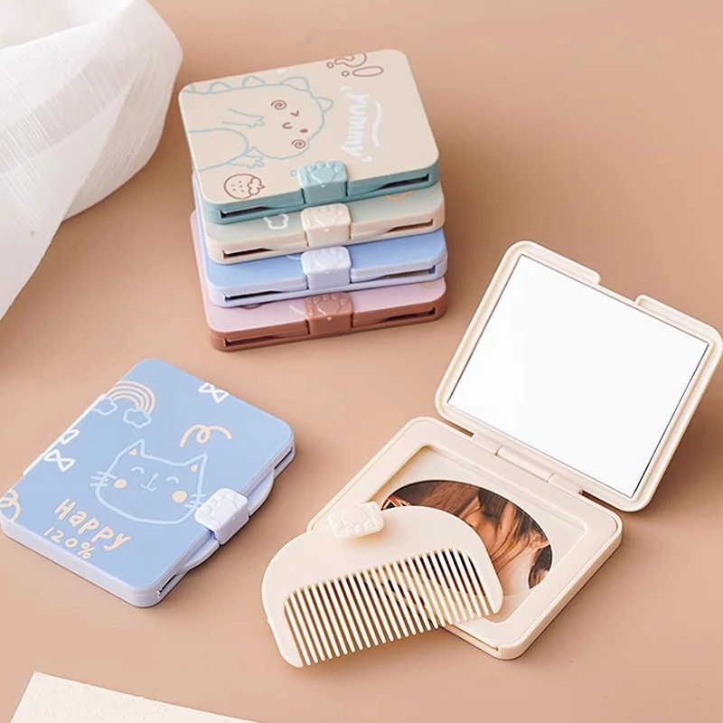 Folding Small Comb With Mirror Compact Pocket Size Portable Traveling Hair Brush Cosmetic Mirror Head Scalp Massager Relax Brush