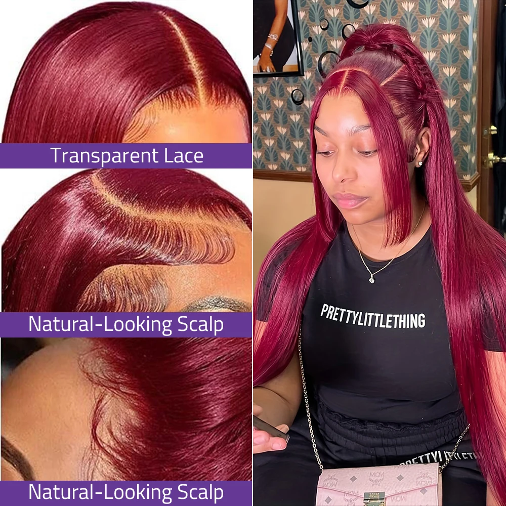 40 بوصة 13x6 HD الدانتيل أمامي خصلات الشعر المستعار الإنسان البرازيلي 99J بورجوندي ملون مستقيم 13x4 الدانتيل الجبهة الباروكات للنساء 200% الكثافة