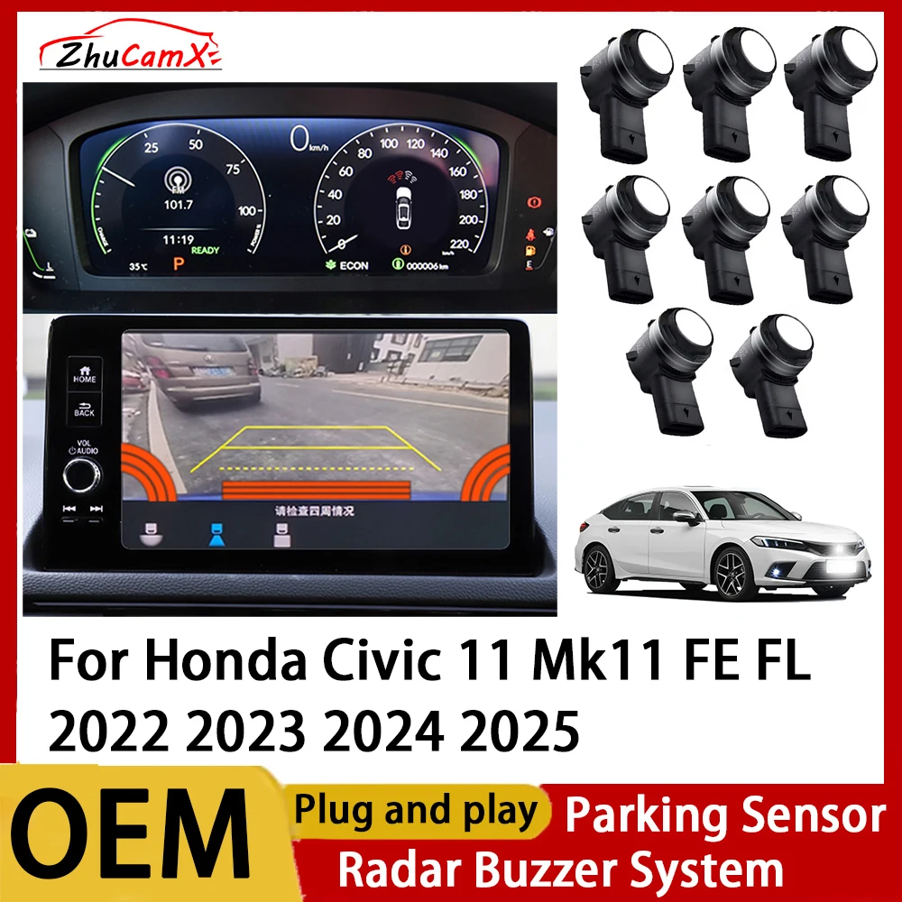 

ZhuCamX Front Rear Parking Sensor Assistance Backup Radar Buzzer System for Honda Civic 11 Mk11 FE FL 2022 2023 2024 2025
