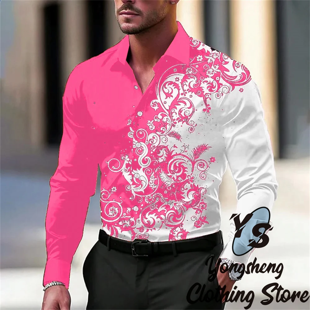 Men's long-sleeved shirts printed shirts fashion high quality men's tops casual vacation commuting handsome plus size clothing