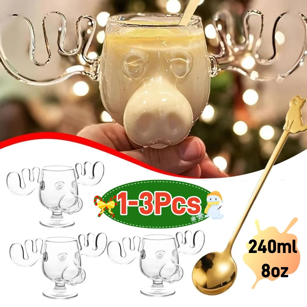 1-3PCS 240ml 8oz Weihnachten Urlaub Elch Becher Weihnachten Rentier Kopf Kreative Elch Glas Wein Bier wasser Saft Milch Glas