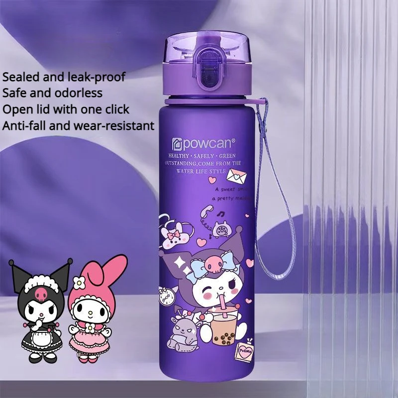 Sanrio plástico portátil Cartoon Water Cup, Kuromi, Outdoor Sports Garrafa, grande capacidade, minha melodia, crianças, adulto, 560ml