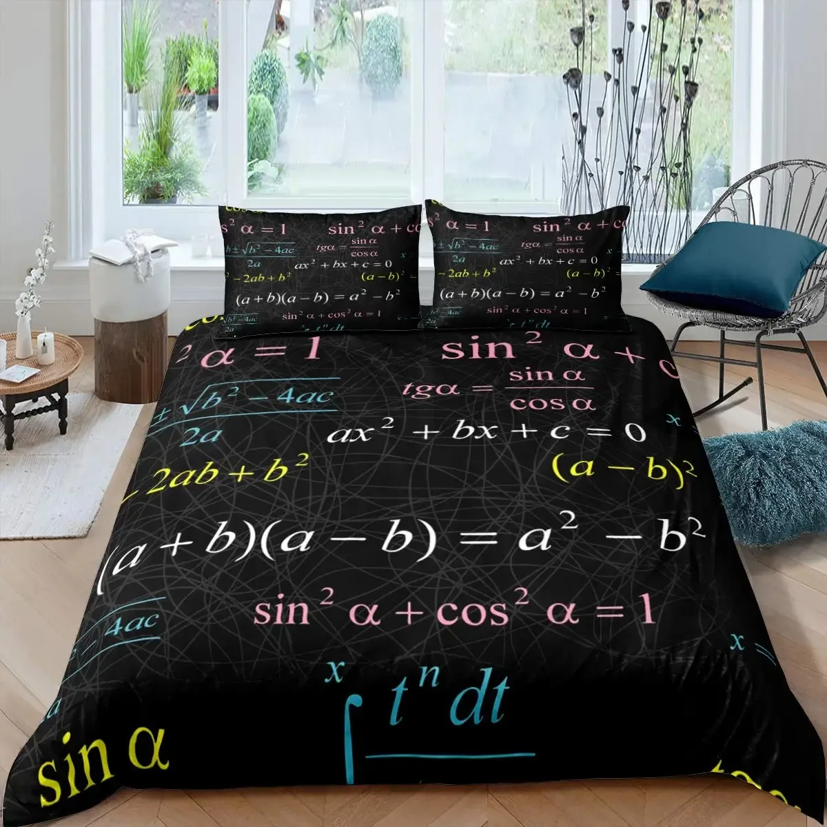 Immagine 3: Set Copripiumino con Equazioni Matematiche, Clessidra Viola Galassia, Copripiumino con Formule Fisiche, Set da Letto per Dormitorio, Geometria Scientifica