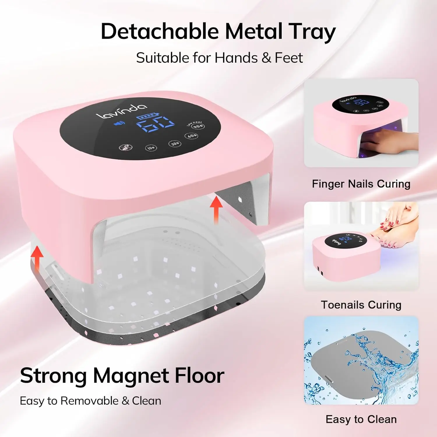 Lampe à ongles UV LED sans fil 54 W, lumière gel rechargeable avec minuterie et affichage pour usage domestique en salon en rose mat