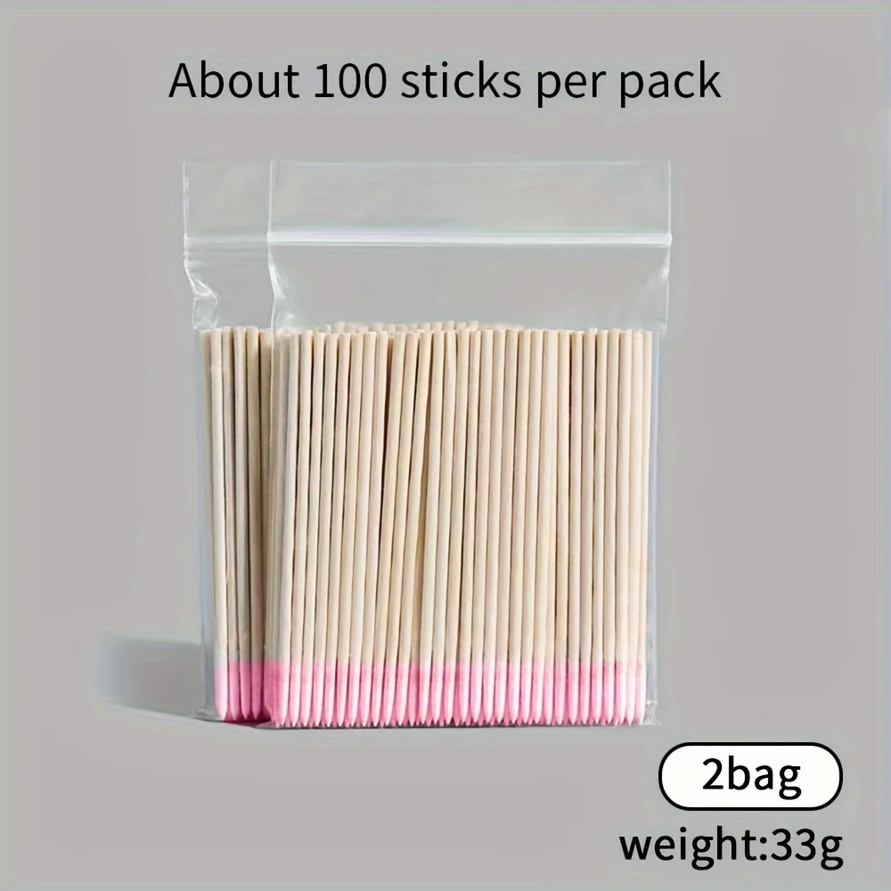 1/2/5/9/10/50/100bag( 100 Pieces/Pack,Pink Disposable Pointed  Cotton Swabs Eyela Nail Tool Wooden Single Head  Cleaning ,tatt0o