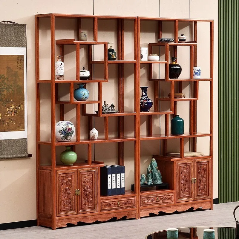 

Bogu frame solid wood living room partition rack display cabinet golden rosewood big reunion antique Duobao frame new Chinese