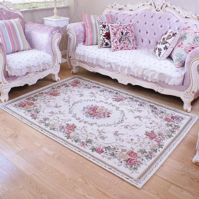 Vintage Rustic Carpet Shabby Rose Rugs Luxury Soft Elegant Traditional Rugs Floral Floor Carpet Home Living Room Bedroom Mats