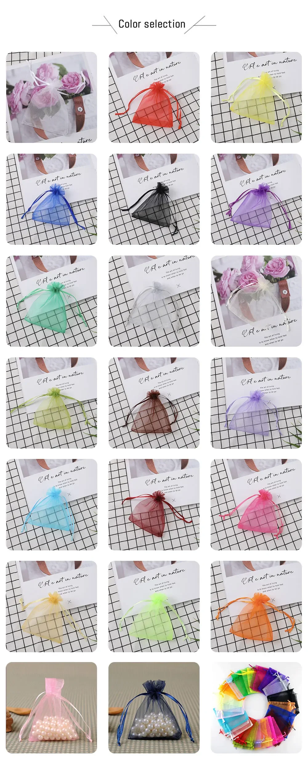 Transparente Organza-Geschenkbeutel mit Kordelzug für Schmuck und Kleinteile – Detail 7