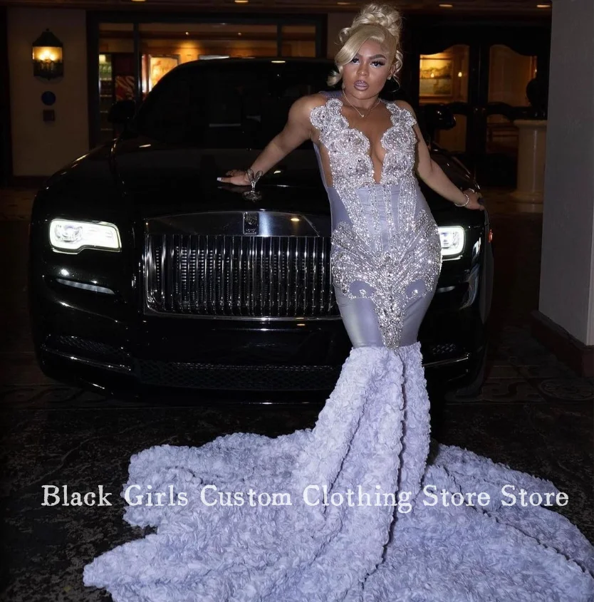 

Sparkling Mauve Diamante Mermaid Prom Dress Luxury Crystal Beaded Lace Applique Black Girl Birthday Party فساتين سهرة Customised