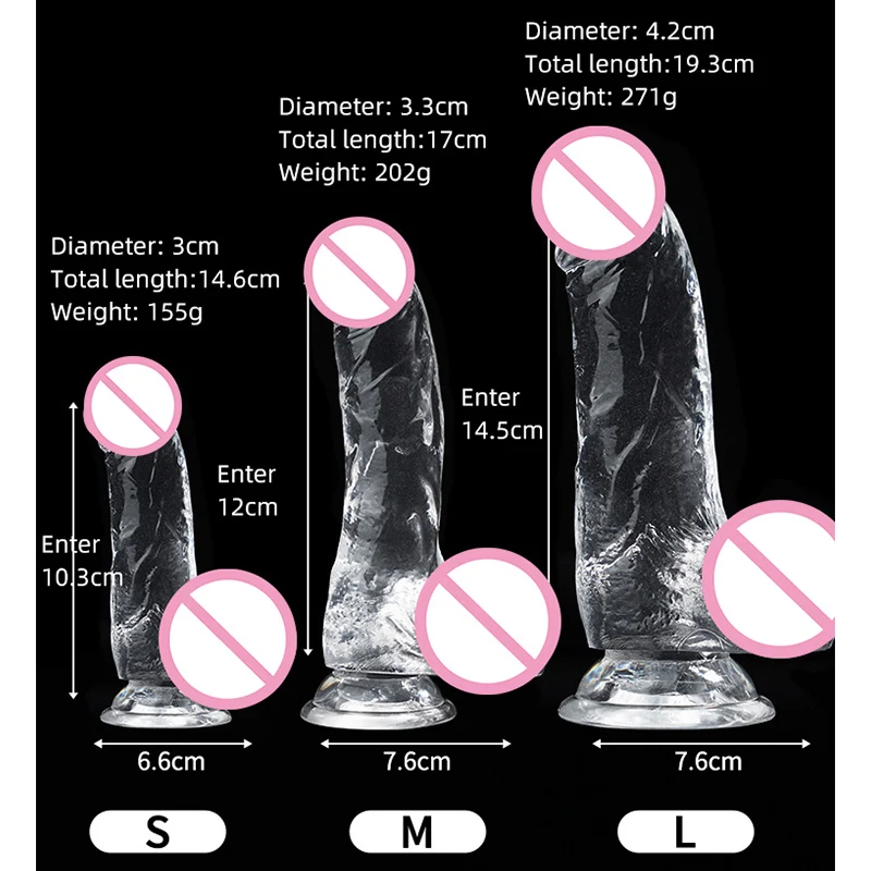 Transparent Crystal Dildo Soft Realistic Jelly Dildo Penis Suction Cup Vaginal G-spot Massage Butt Plug Anal Sex Toy