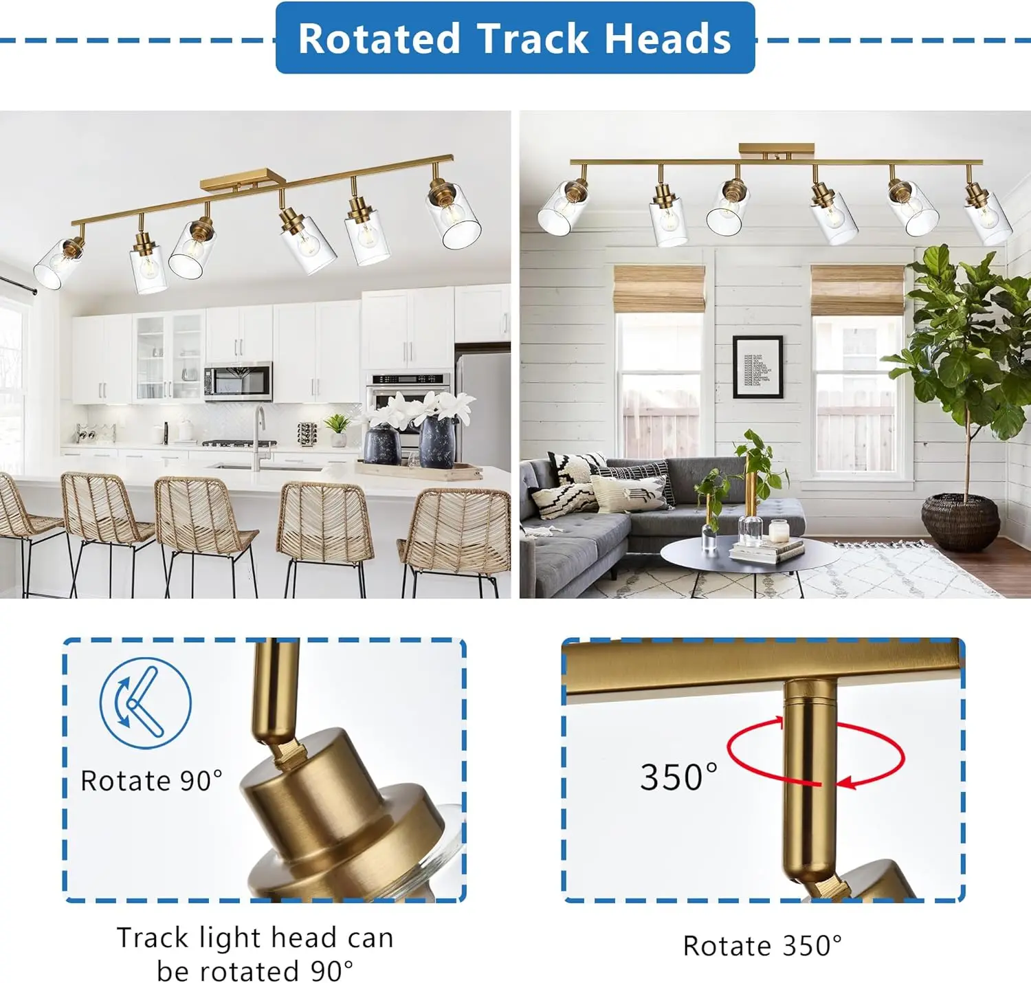 Multi-direcional Rotating Track Lighting Kit, Vanity Luminárias, latão teto Spotlight