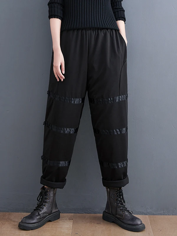 Pantalones de algodón Thiened, pantalones holgados con farol Harlan para mujer, pantalones informales elásticos de cintura alta para invierno, fibra de poliéster
