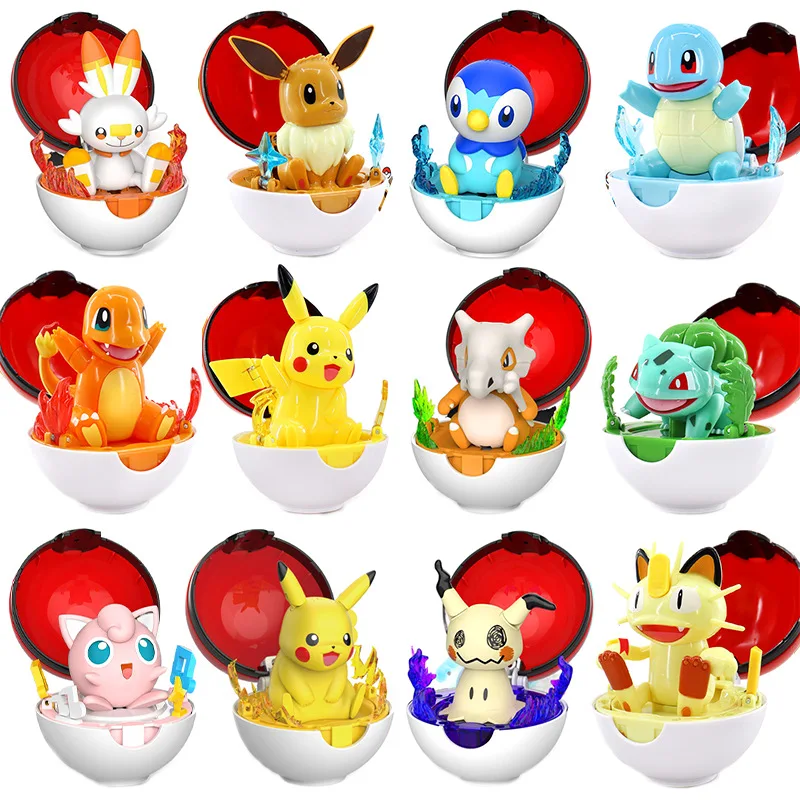 

Pokemon Ball Pop-up Pokeball Figures Surprise Pikachu Squirtle Toys Interactive Collectible Models for Children